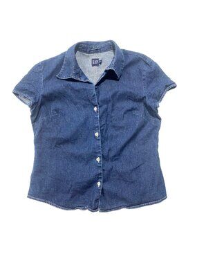 VINTAGE GAP Stretch Y2K Denim Button Up Shirt Blue M Acadamia Cowboy Western 90s